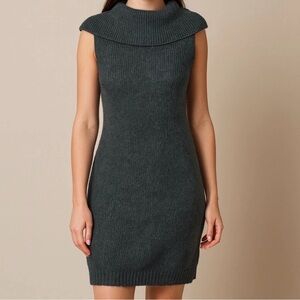 ii Sisters Green marled knit Sweater Dress Tunic Cowl Neck Chic One Size OS